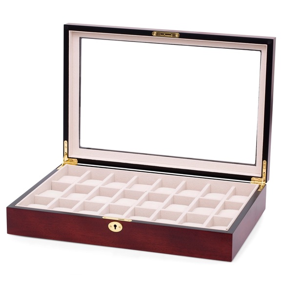 Other - CHERRY WOOD DISPLAY WATCH BOX Jewelry Case  WATCHES ⌚️⏱️ with key lock